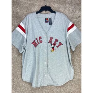 Mickey Unlimited Baseball Jersey Shirt Womens 26W/28W Gray Embroidered Sporty